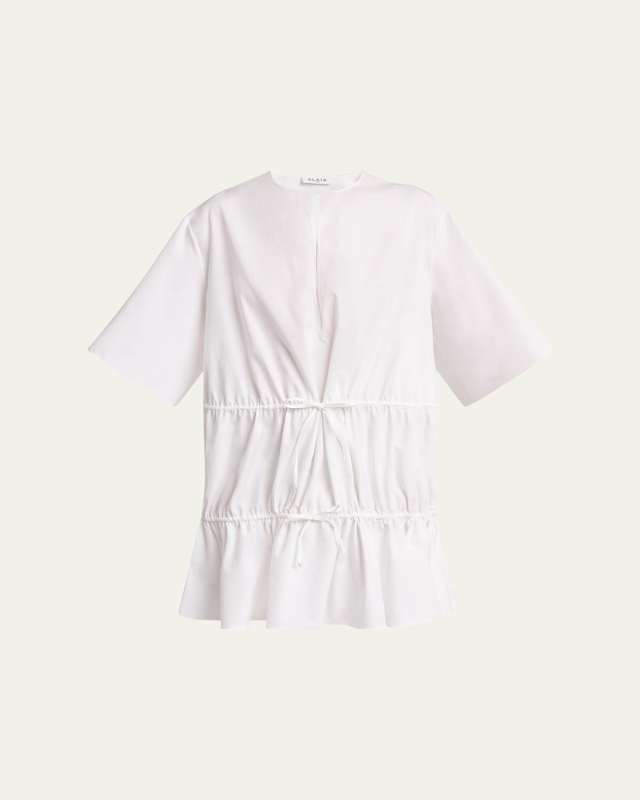 Short-Sleeve Tiered Tie Mini Dress